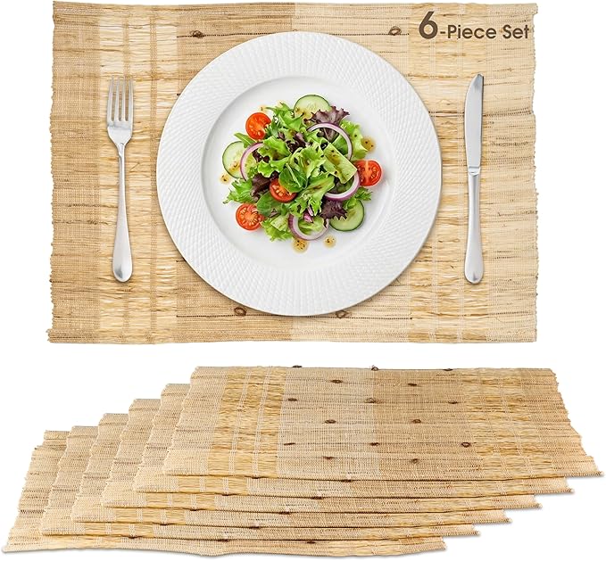 Placemats Set of 6, Ramie Placemats for Dining Table, Natural Woven Place Mats, Heat Resistant Washable Table Mats, Farmhouse Boho Table Decor, Housewarming Gift