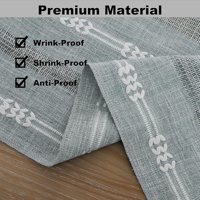 Gernaice Boho Table Runner, Embroidered Cotton Linen Farmhouse Table Runners for Dresser Dining Living Room Bedroom Home Decor, 60" L X 13" W Grey
