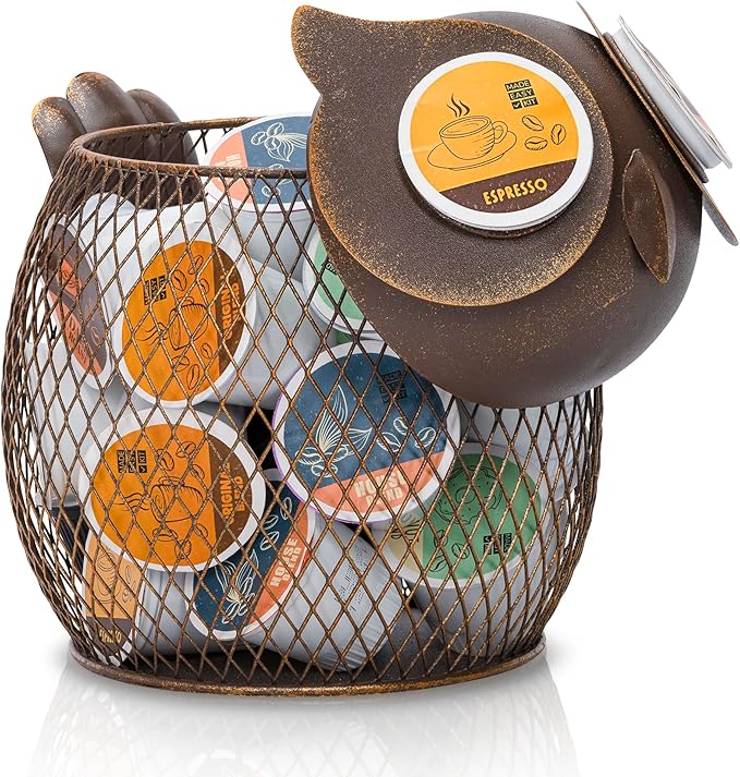 Made Easy Kit Coffee Pod Organizer - Home Coffee Bar Functional Décor - Café Station Countertop Storage Accessories (Owl)