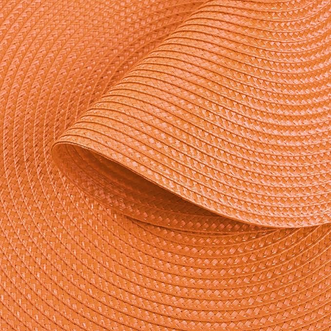 Feuille Round Braided Placemats Set of 4 Place Mats for Dining Table Woven Washable Non-Slip Table Mats 13.5 Inch Orange 4pcs