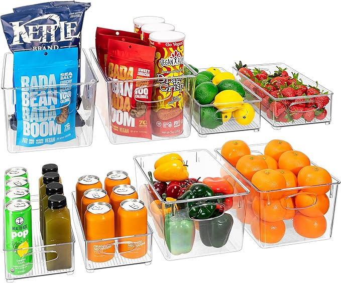 Sorbus Set of 8 Clear Fridge Organizers - Refrigerator & Pantry Bins for Organizing Food - 2 Different Sizes with Handles - Kitchen, Bathroom, & Closet Storage Containers