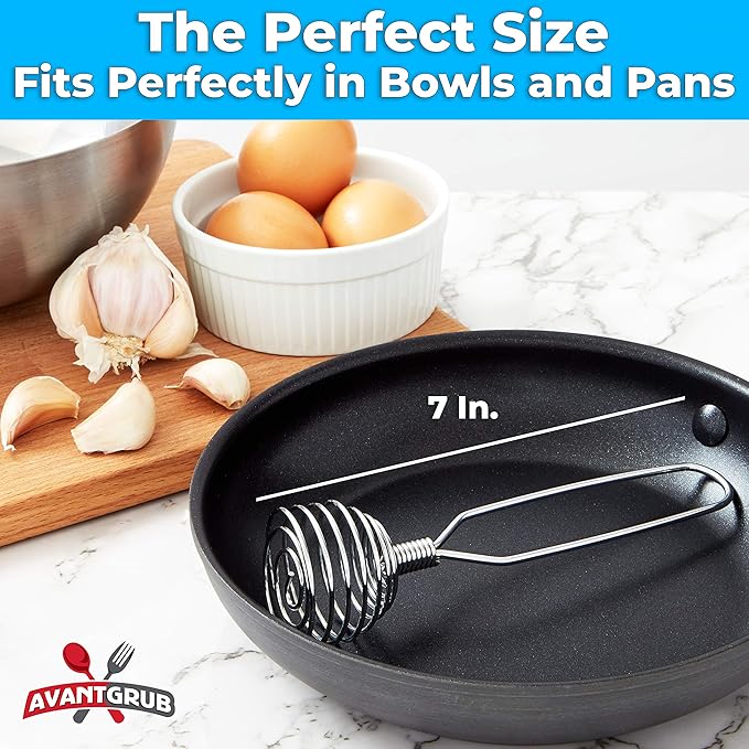 Chef Grade, Extra Strong 8 Inch French Coil Whisk 2 Pk. Best Metal Galaxy Kitchen Whisks for Mixing Gravy. Perfect Stainless Steel Spiral Hand Whip for Baking and Cooking. Great Egg Beater Wire Whisk