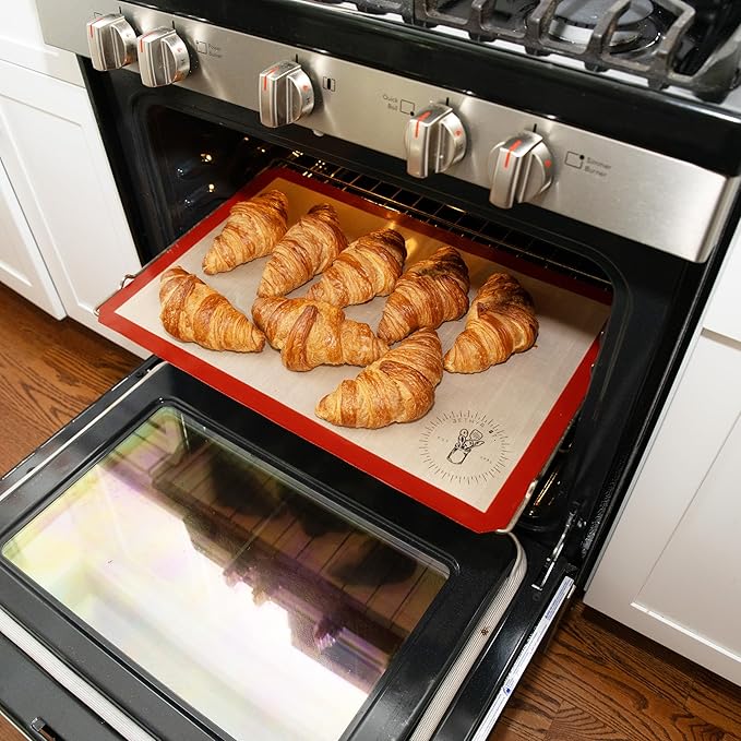 Silicone Baking Mats for 3/4 Size Cookie Sheets for Baking - 3 Pack - Non-Stick, Food Safe Oven Safe Liners for baking sheets - Red - Easy Clean, Mess-Free Baking Sheet Liners, 13.5 x 19.5 Inches