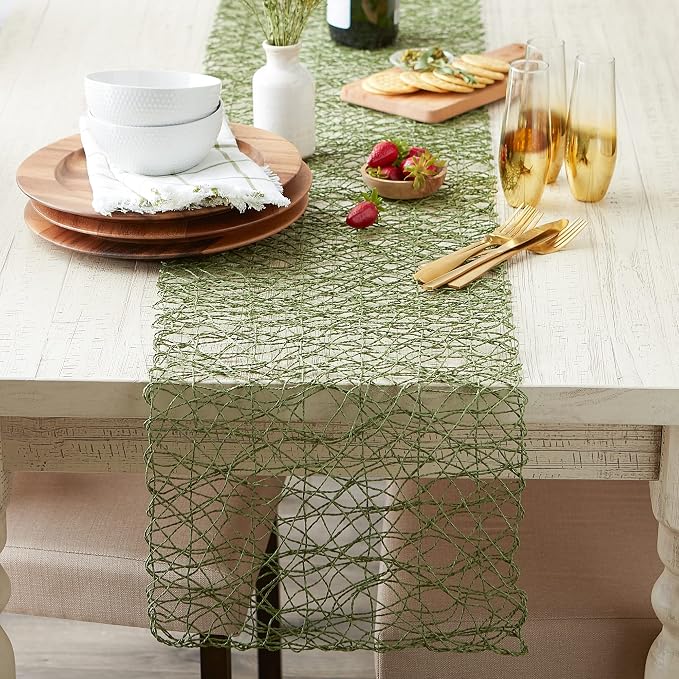 DII Woven Paper Tabletop Collection Holiday or Event Decor, Table Runner, 14x72, Dark Green
