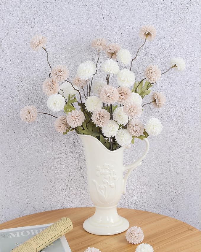 DuHouse 9pcs Artificial Flowers Faux Silk Pompon Mum,Mixed Color Silk Small Mini Chrysanthemum Ball with Stems for DIY Wedding Centerpieces Home Table Kitchen Decorations