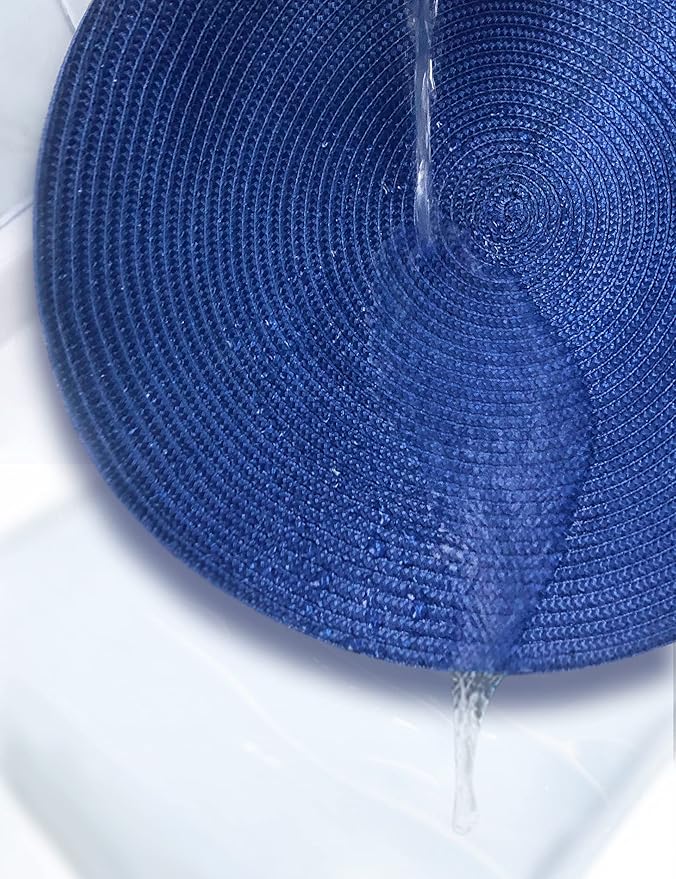 HODJOY Placemats, Round Placemats for Dining Table, Washable Woven Non-Slip Placemats for Thanksgiving, 15inch, Set of 6 (Nautical Blue)