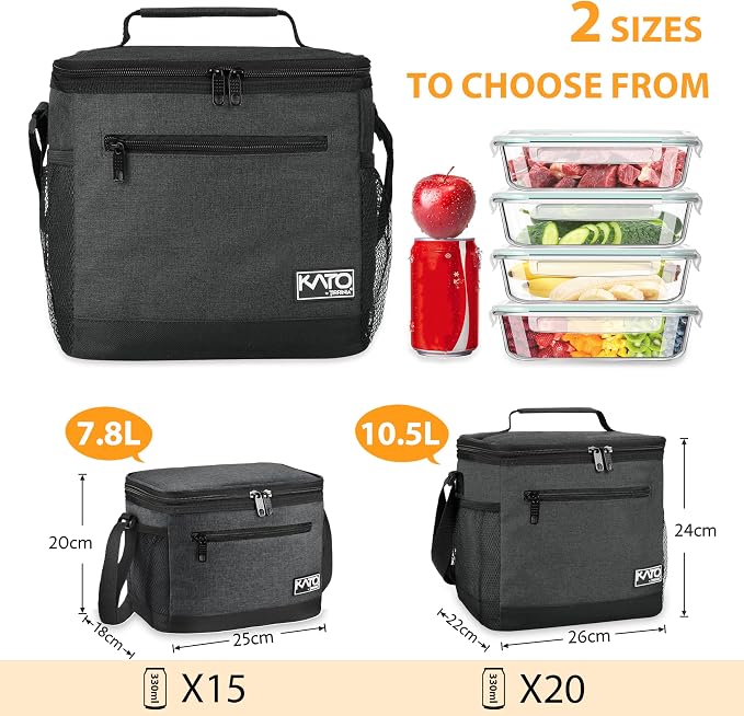 Tirrinia Insulated Lunch Box for Men/Women, Leakproof Lunch Bag for School Work, Large Lunch Tote Kids Boys Girls Student Back to School, Soft Cooler Office Picnic Beach Camping for Adults, Charcoal