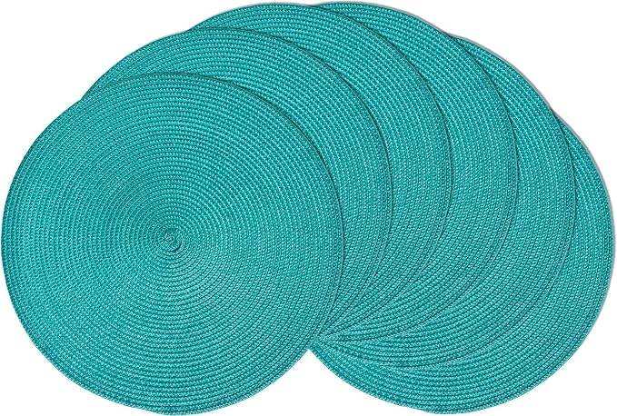 AHHFSMEI Round Placemats Set of 6 Heat Resistant Washable Non-Slip Woven Braided Table Mats for Dining Table Kitchen & Home Decor (Turquoise)