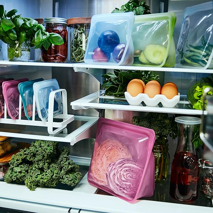 Stasher Silicone Reusable Storage Bag, Stand-Up Mega Bag, Reusable Freezer Bags, Microwave, Dishwasher, Oven Safe, Sous Vide, Premium Lunch Container, Eco Friendly, Food Storage Bags, 104 oz, Clear