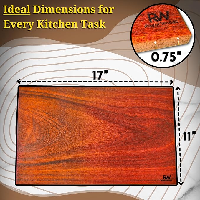 Red Teak Wood Cutting Board, Scratch & Warp Resistant, Premium Hardwood Wooden Cutting Board with Handles & Non-Slip Feet, For Meat, Vegetables & Charcuterie (17x11x0.75)