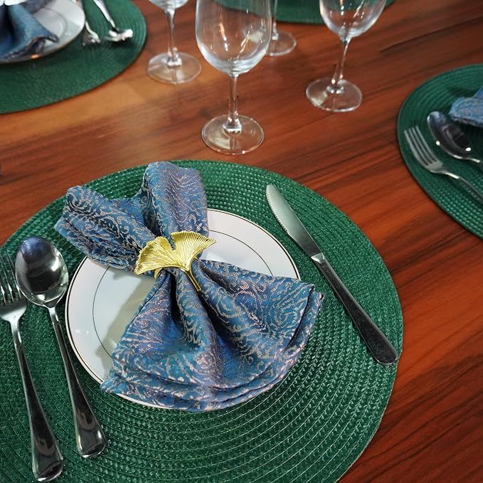 Round Braided Placemats Set of 4 Washable Easy to Clean Place Mats for Dining Tables Woven Non-Slip Heat Resistant Table Mats 15 Inch (Dark Green)