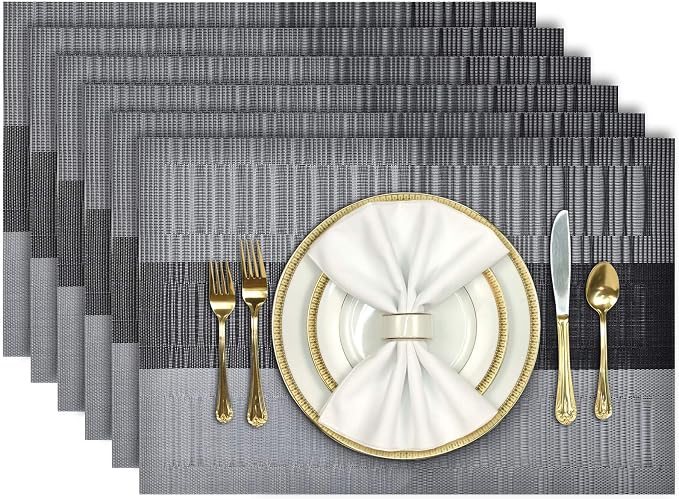 Aofmee Placemats, Placemats Set of 6, Heat Resistant Place Mats, Washable PVC Table Mats, Woven Vinyl Plastic Placemats for Dining Table, Non-Slip Stain Resistant Kitchen Table Placemats Easy to Clean