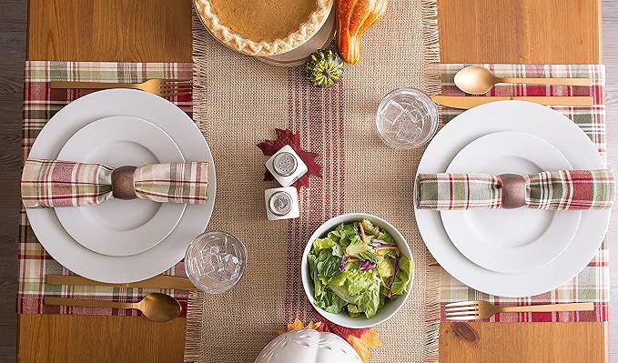 DII Jute Burlap Collection Kitchen Tabletop, Table Runner, 14x108, Middle Stripe Barn Red