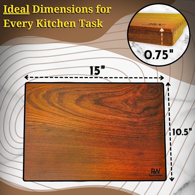 Walnut Wood Cutting Board, Scratch & Warp Resistant, Premium Hardwood Wooden Cutting Board with Handles & Non-Slip Feet, For Meat, Vegetables & Charcuterie (15x10x0.75)