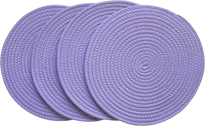 WAZAIGUR Round Placemats Washable Thick Cotton Absorbent 13 inch Round Table Mats for Kitchen Dining Table Set of 4 Round Woven Fabric Indoor/Outdoor Place Mats (Purple, 4)