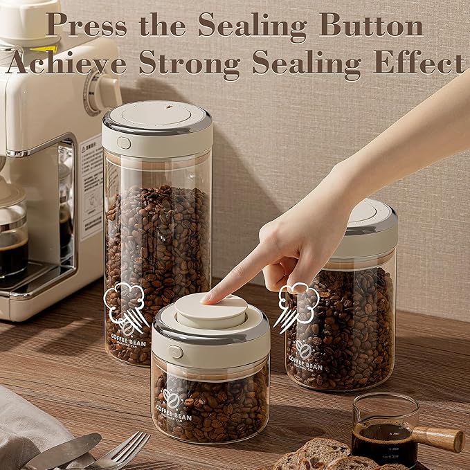 Coffee Bean Storage Container with One-way Valve Airtight Lid Date Tracker for Coffee and More Food Fresh and Storage, Clear Borosilicate Glass Coffee Canister(1.2 Qt - 13.1 OZ)