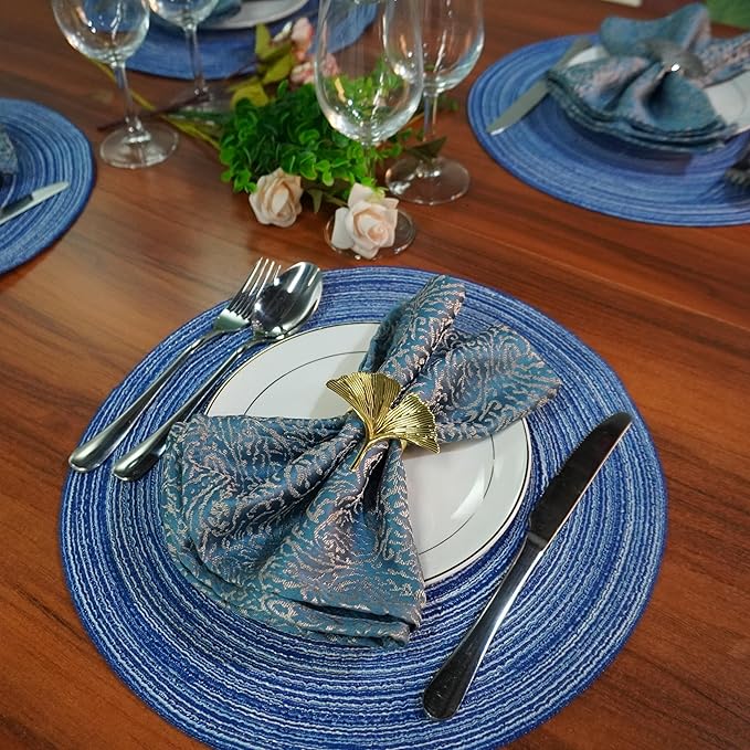 WAZAIGUR Red-A，Placemats,Round Placemats for Dining Table Set of 6 Woven Heat Resistant Non-Slip Kitchen Table Mats Diameter 14 inch(Blue)