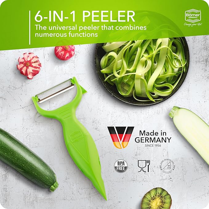Börner by Reston Lloyd Vegetable Peeler, Garnish Knife, Nutmeg/Garlic Grater, Made in Germany, Green