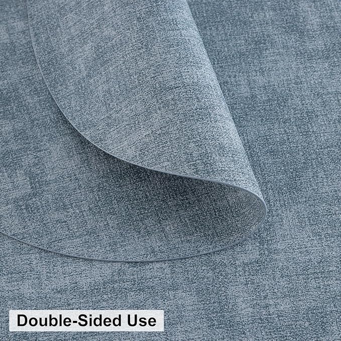 homing Round Faux Leather Placemat and Coaster 6 Packs, Washable Heat Resistant Dining Place Mats, Wipeable Double-Sided Table Mats for Indoor and Outdoor, Diameter 13 and 3.93 inch, Blue