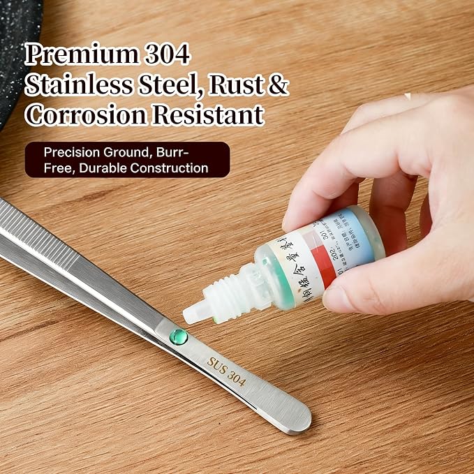 8In SUS304 Straight Tweezers Tongs, Stainless Steel Cooking Tweezers Dishwasher Safe for Grilling, Baking (8In SUS304 Straight Tweezers)