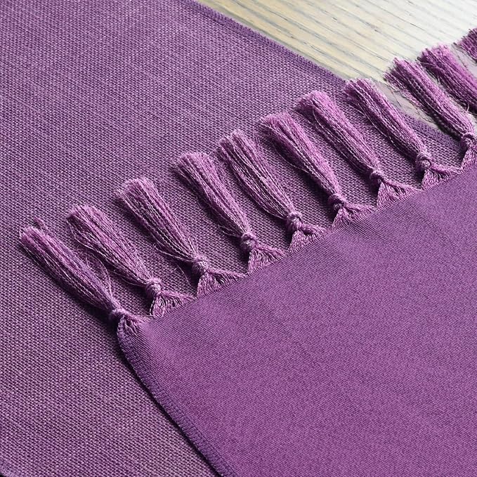 Artoid Mode Lilac Purple Tassel Table Runner, Mardi Gras Linen Blend Rustic Farmhouse Style Kitchen Table Decoration Holiday Wedding Party Dinning Decor 13x36 Inch