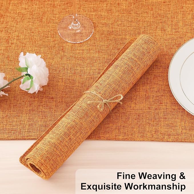 Homaxy Cloths Placemats for Dining Table Set of 4, Heat Resistant Washable Cotton Linen Blend Table Mats, Easy to Clean Place Mats for Indoor Outdoor Party Kitchen Decoration, 13" x 19", Orange