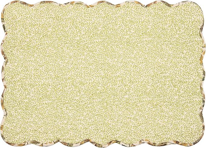 C&F Home Iris Yellow & Green Leaves Vintage Design Quilted 100% Cotton Set of 6 Placemats 13" x 19" Spring Floral Fall Autumn Harvest Thanksgiving Kitchen Tabletop Reversible Machine Washable Linen