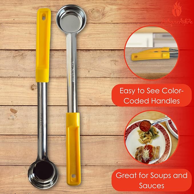 1 oz Solid Stainless Steel Portion Control Ladle Spoon | Commercial-Grade Spoodle for Portioning & Serving - Soups, Sauces & Buffet Service. Color-Coded by Size. Dishwasher Safe.