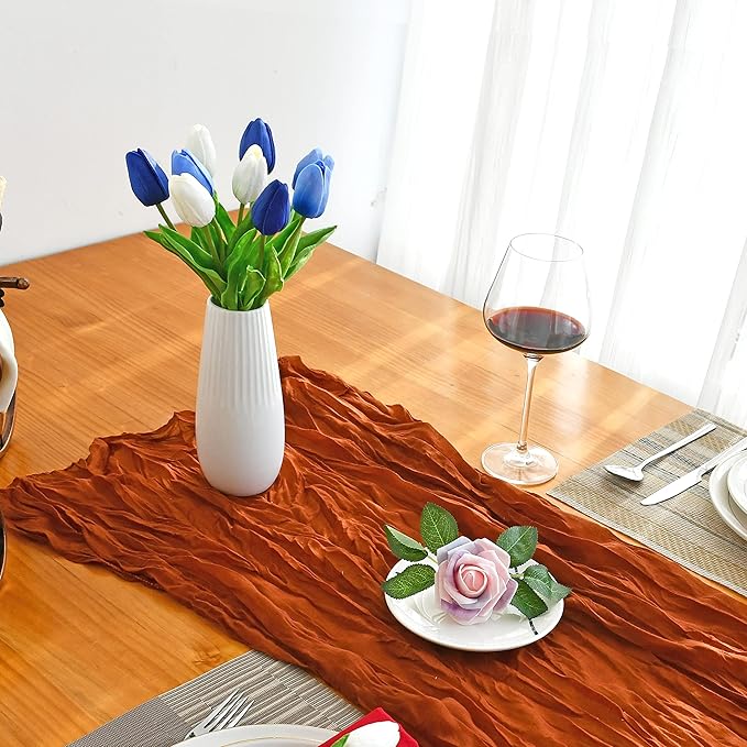 Mandy's Shades of Blue Artificial Tulips Flowers Centerpiece, 13.5" Lifelike PU Fake Floral Stems 20pcs for Kitchen Island & Dining Table, Spring Decor for Easter