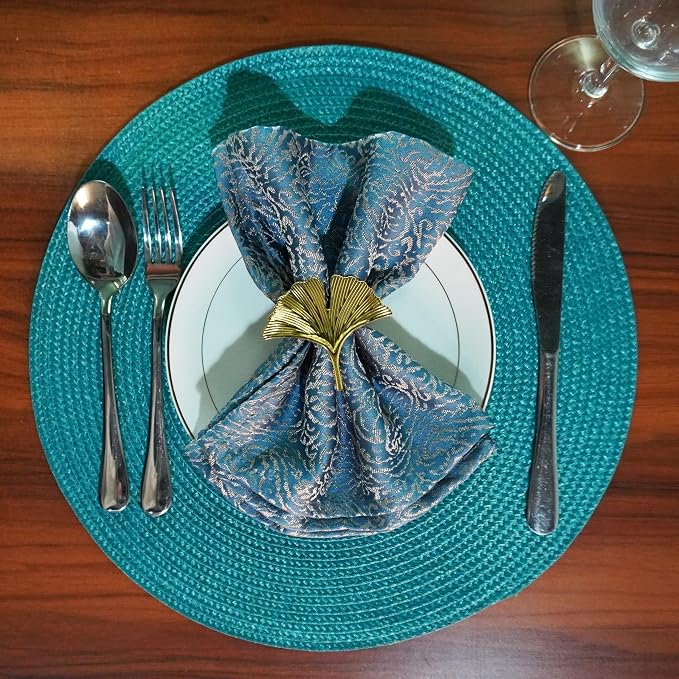 Round Braided Placemats Set of 4 Washable Easy to Clean Place Mats for Dining Tables Woven Non-Slip Heat Resistant Table Mats 15 Inch (Blue)