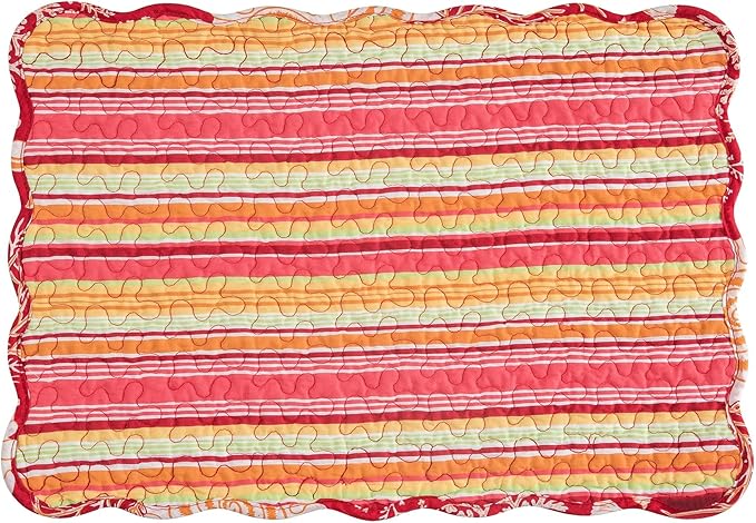 C&F Home Ruby Red & Orange Vintage 100% Cotton Quilted Set of 6 Placemats 13" x 19" Versatile Summer Shells Coral Coastal Ocean Beach Kitchen Dining Dinner Table Tabletop Scalloped Machine Wash