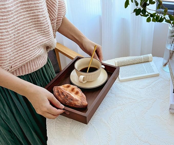 Serving Tray with Handles - 11.4x7.8 Inch Rectangular Bamboo Tray | Multi-Purpose Decorative & Food Tray for Organizing, Serving and Entertaining for Kitchen, Coffee Table & Ottoman