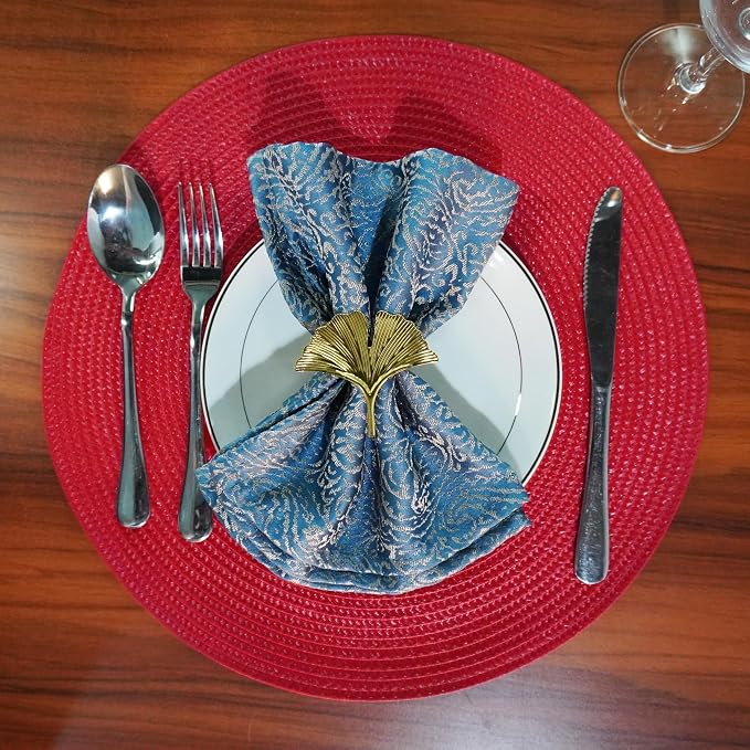 Round Braided Placemats Set of 4 Washable Easy to Clean Place Mats for Dining Tables Woven Non-Slip Heat Resistant Table Mats 15 Inch (Red)