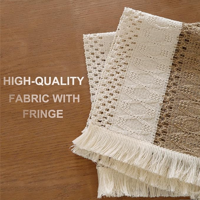 Farmhouse Placemats Set of 4 with Fringe Boho Placemats Macrame Table Decor Woven Placemats in Natural Burlap for Kitchen and Dining Table Centerpiece Home Decorations, Khaki