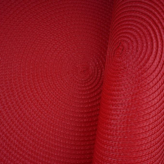 Round Braided Placemats Set of 4 Washable Easy to Clean Place Mats for Dining Tables Woven Non-Slip Heat Resistant Table Mats 15 Inch (Red)