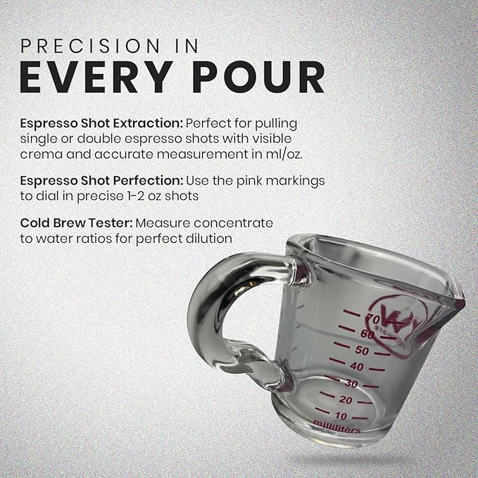 Rattleware 3 oz Espresso Shot Glass Pitcher with Handle & Pink Volume Marking - Genuine Barista Measuring Cup with ML & OZ Graduations - Durable Swift Espresso for Pouring Shots & Coffee