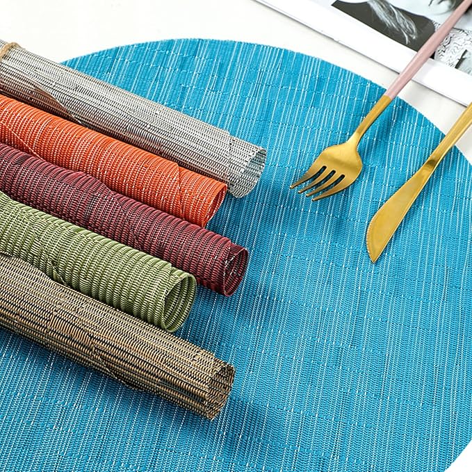 Round Placemats Set of 6 Woven Table Placemats Washable Non-Slip Placemats 13.8 Inch for Christmas Decoration Home Wedding Party, Green