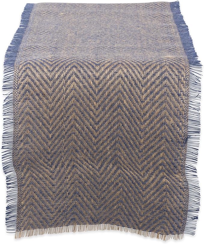DII Jute Burlap Collection Kitchen Tabletop, Table Runner, 14x108, Chevron Blue