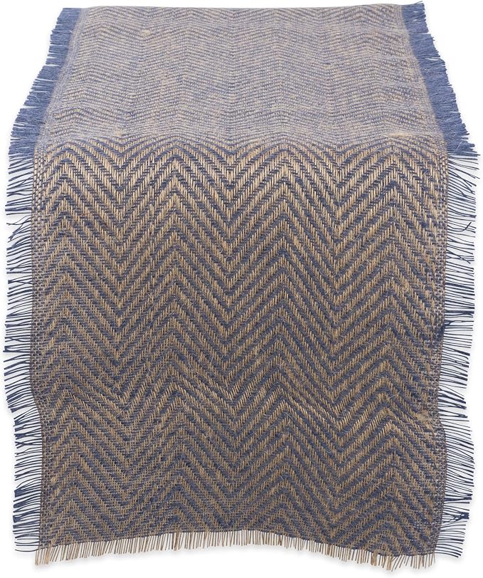 DII Jute Burlap Collection Kitchen Tabletop, Table Runner, 14x72, Chevron Blue