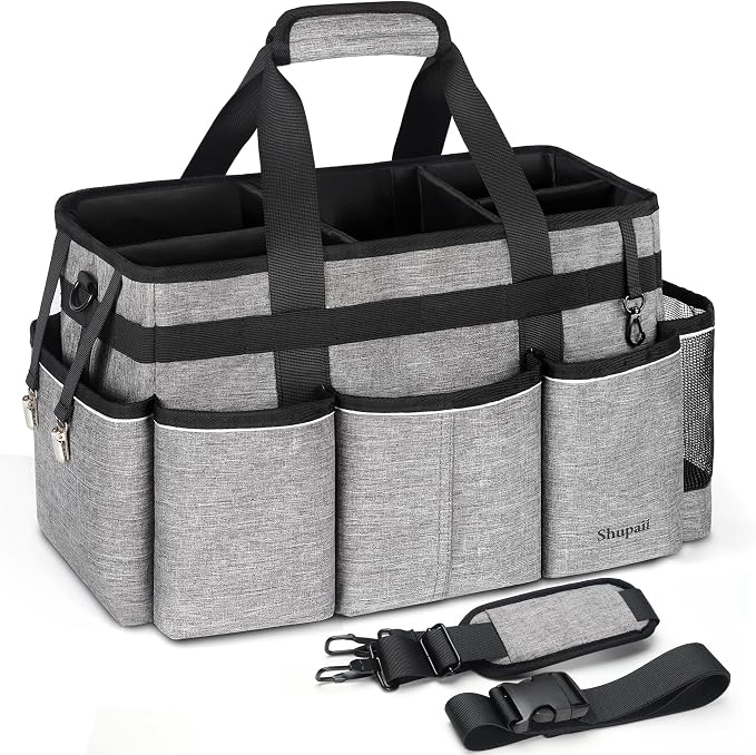 Wearable Cleaning Caddy Bag, Cleaning Caddy Supplies Organizer with Handles for Cleaners & Housekeeper, Under Sink & Car Cleaning Tool Organizers Bag with Adjustable Shoulder Strap&Waist Belt