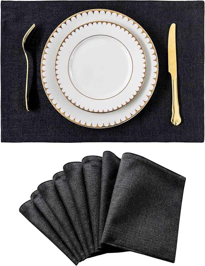 Home Brilliant Black Placemats Set of 8 Heat Resistant Table Mats Cloth Dining Table Place Mats Kitchen Washable Placemat, Black