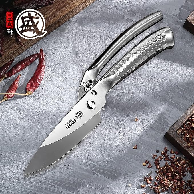 MITSUMOTO SAKARI Japanese Kitchen Scissors Heavy Duty, Silver Alloy Steel Poultry Shears with Non-Slip Handle, Multipurpose Detachable for Chicken, Fish, Meat & Vegetables