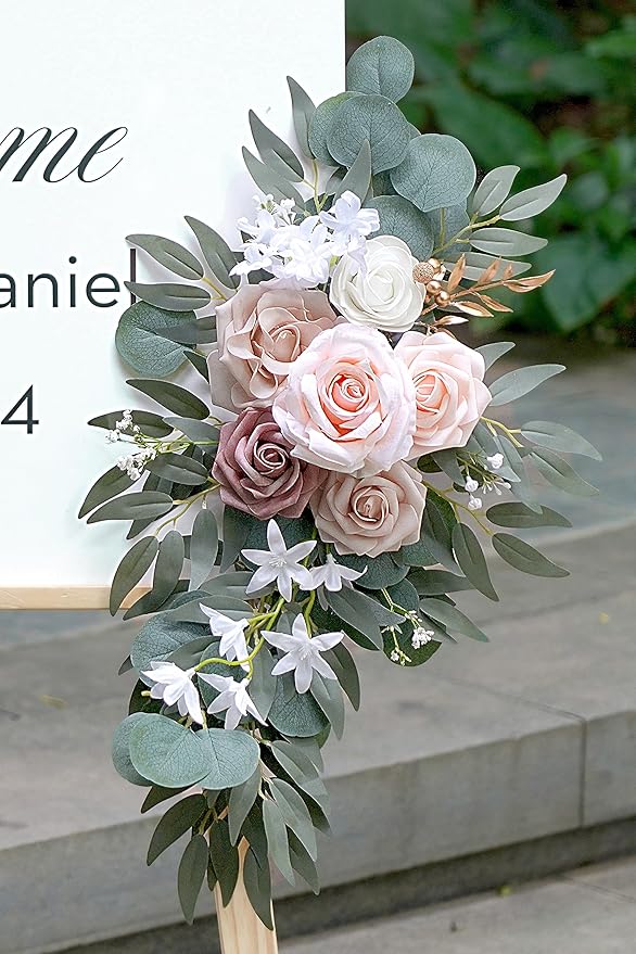 Olalaka Artificial Dusty Rose Flowers Swag Set of 2 for Wedding Welcome Signs Floral Decorations, Wedding Arch Flowers for Wedding Ceremony