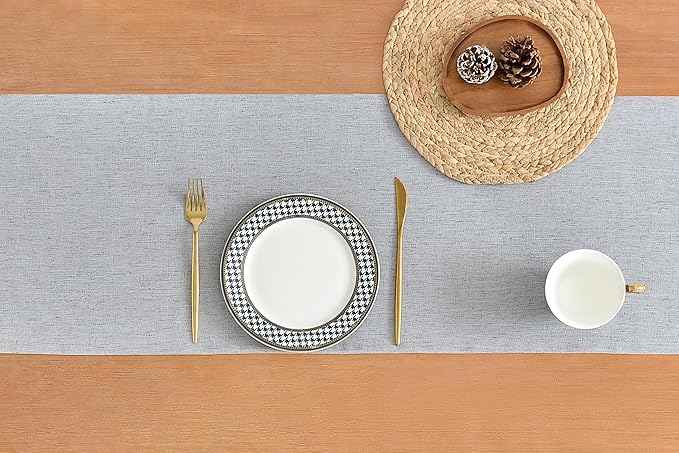 Wracra Linen Style Table Runner, Table Runners 60 Inches Long,Silver Grey,13x60