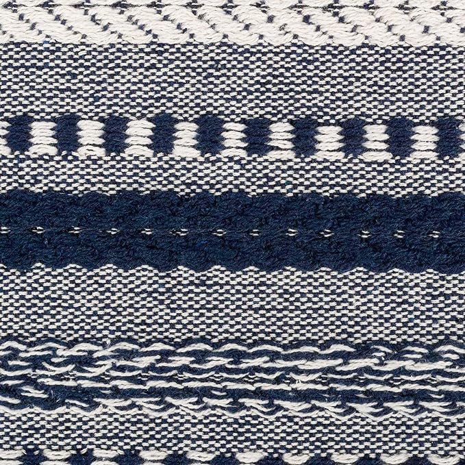DII Farmhouse Braided Stripe Table Runner Collection, 15x108 (15x113, Fringe Included), Navy Blue