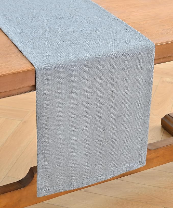 Wracra Linen Style Table Runner, Rustic Farmhouse Chambray Dusty Blue Table Runners 48 Inches Long, Handcrafted Table Runner for Fall, Winter - Everyday Use and Machine Washable