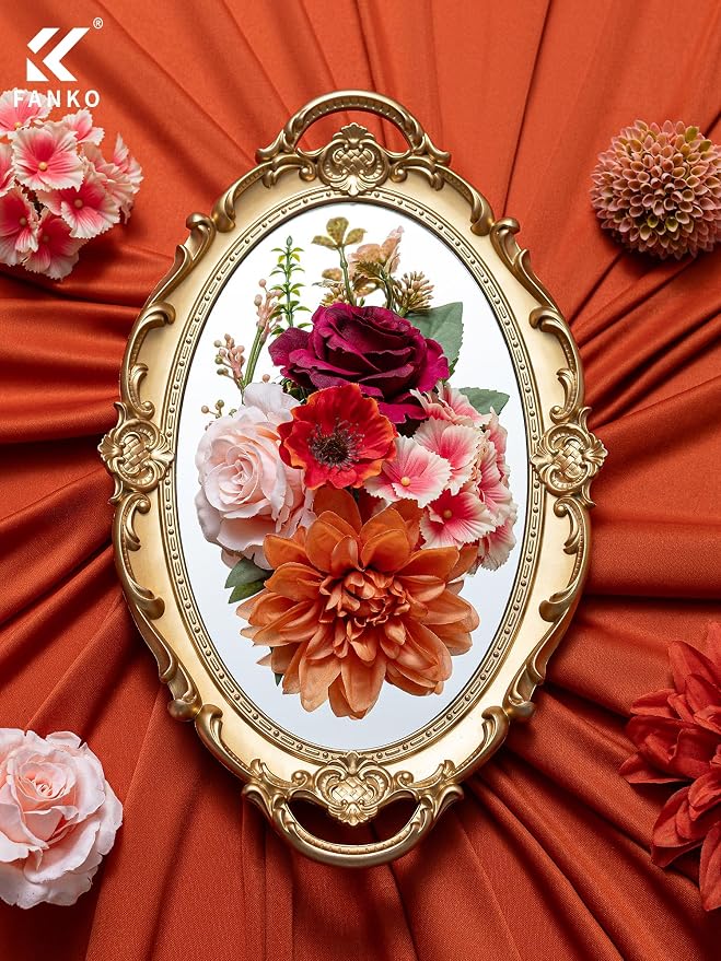 FANKO Artificial Flowers for DIY, Burgundy Burnt Orange Blush Pink Faux Flowers Bouquet, Fake Rose Poppy Dahlia Daisy Silk Flowers for Vase, Home Decor, Celebrations, Summer Wedding, Birthday, Party