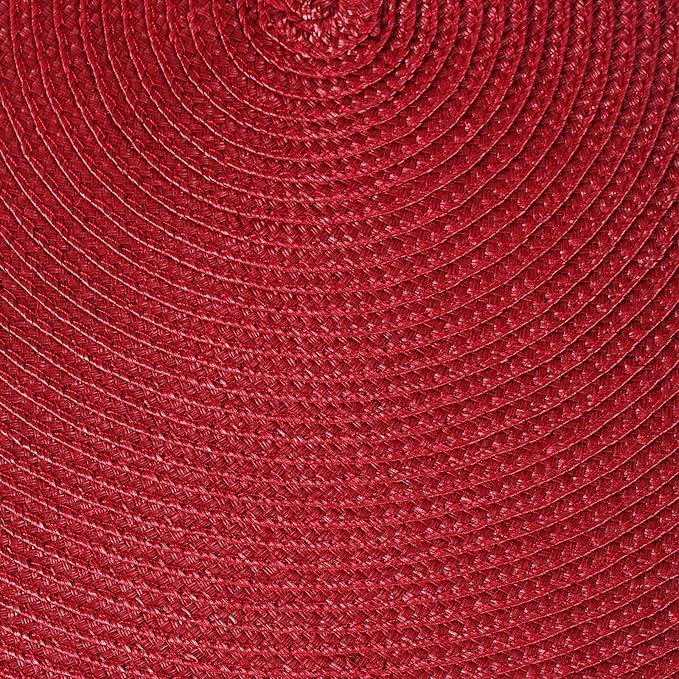 HODJOY Placemats Set of 6, Round Woven Table Mats for Dining Table, Washable Non-Slip Placemats for Christmas, 15inches (Dark Red)