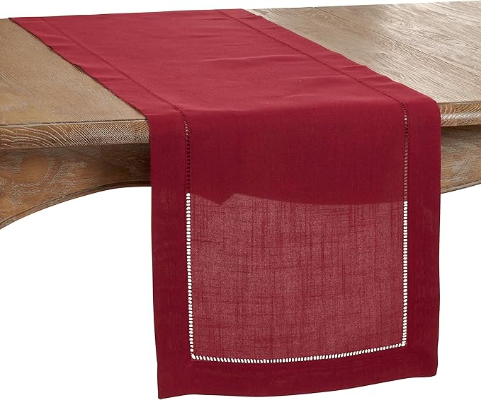 SARO LIFESTYLE Hemstitched Border Table Runner, Burgundy, 16"x72"