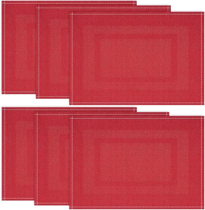 Niviy Christmas Placemats Set of 6, 12x18 Inch Rectangular Placemats for Kitchen Table, Red Placemats for Holiday Party Kitchen Dining Room Decoration